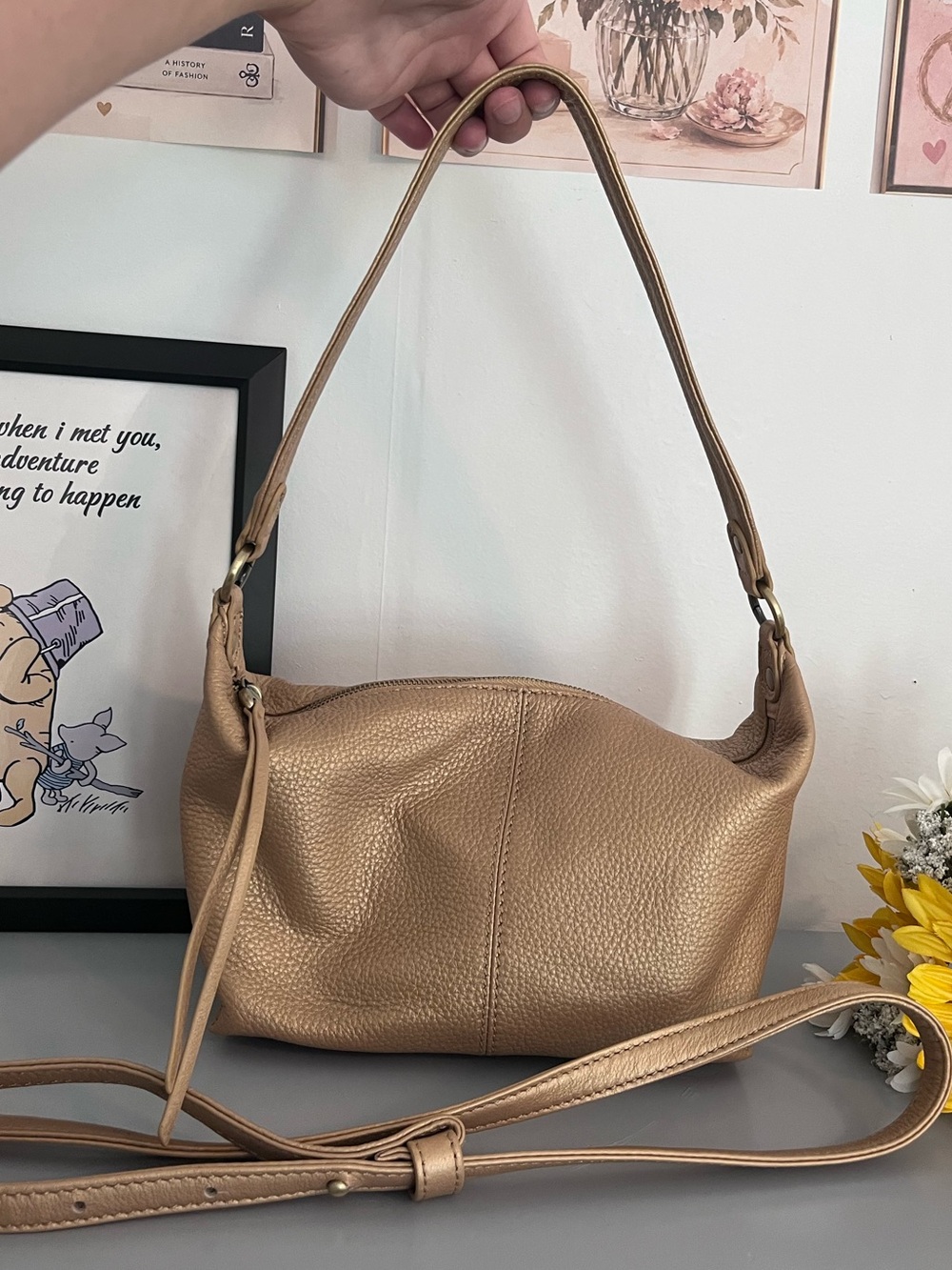 HOBO Metallic Gold Genuine Leather Shoulder Bag Crossbody